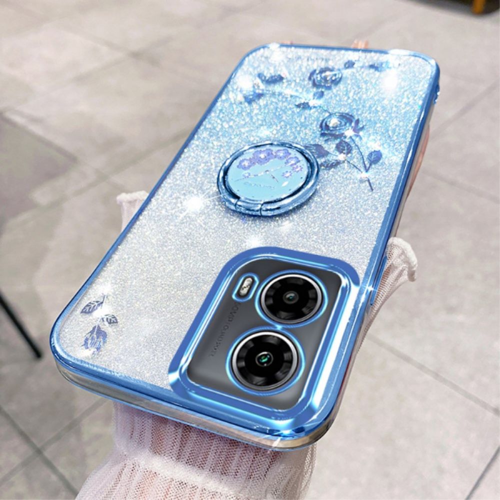 Hoesje Motorola Edge 50 Fusion Ringhouder Met Bloemen En Strass