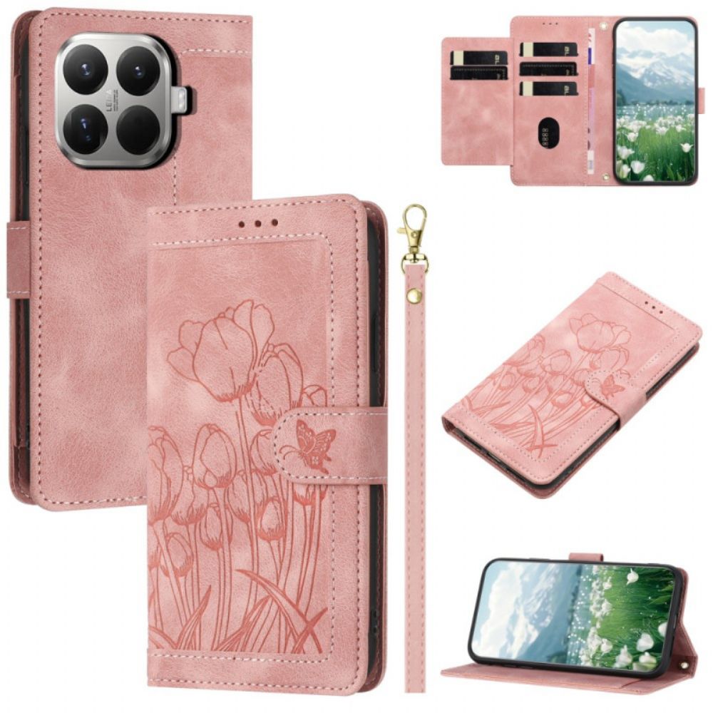 Flip Case Leren Xiaomi 15t Pro Suède-effect Bloemenprint