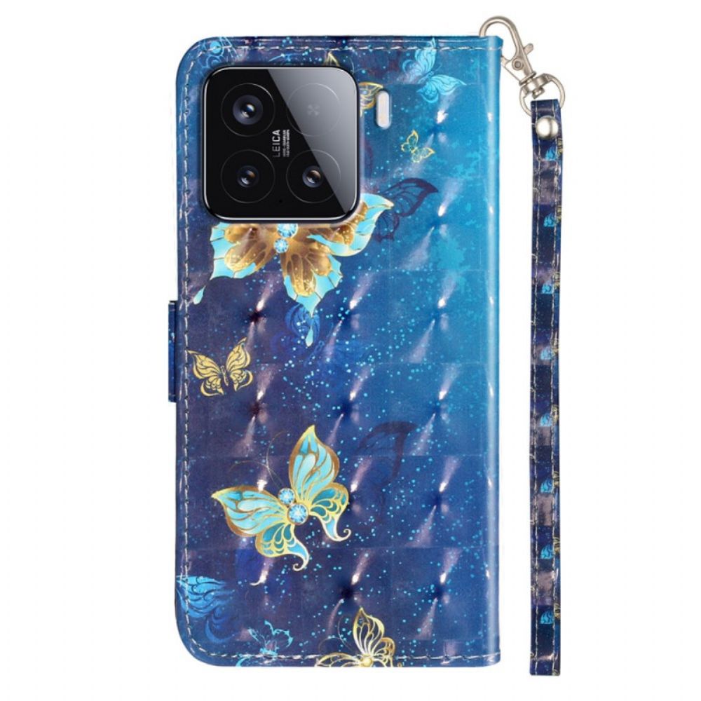 Folio-hoesje Xiaomi 15t Pro Blauwe En Gouden Vlinders