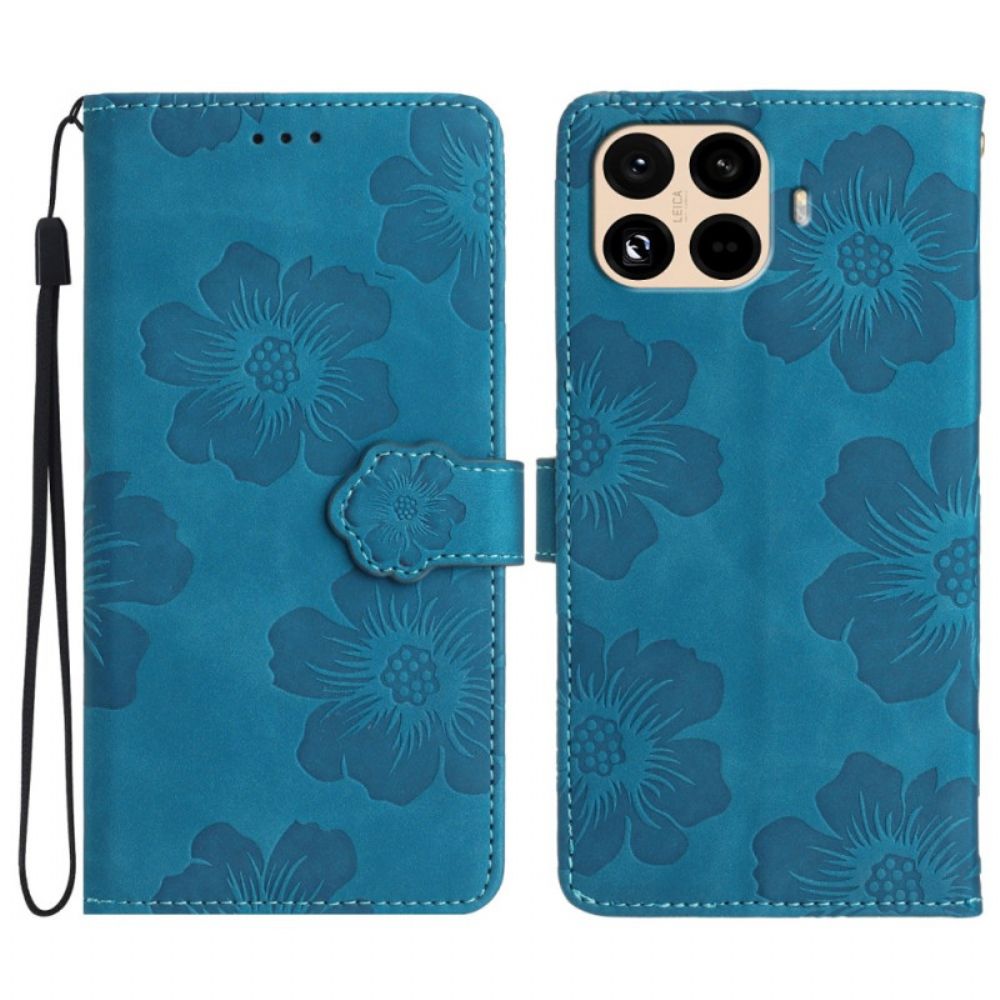 Leren Hoesje Voor Xiaomi 15t Pro Suède-look Met Rozenmotief