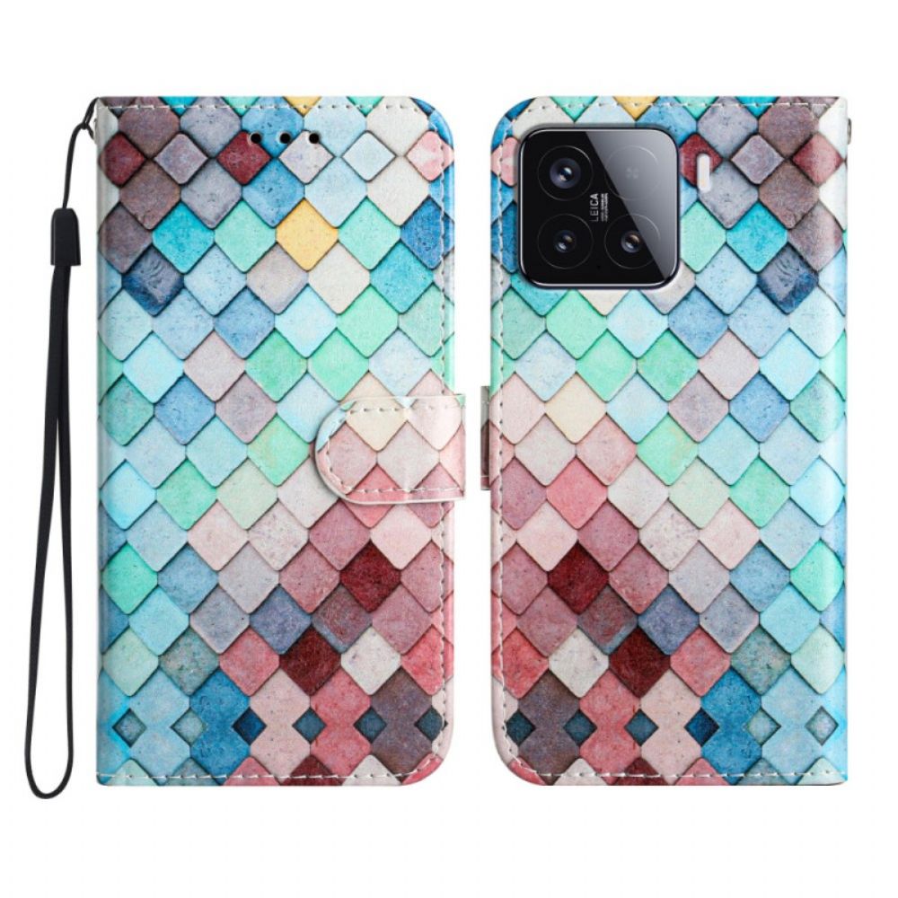 Leren Hoesje Xiaomi 15t Pro Geruit Patroon Bescherming Hoesje