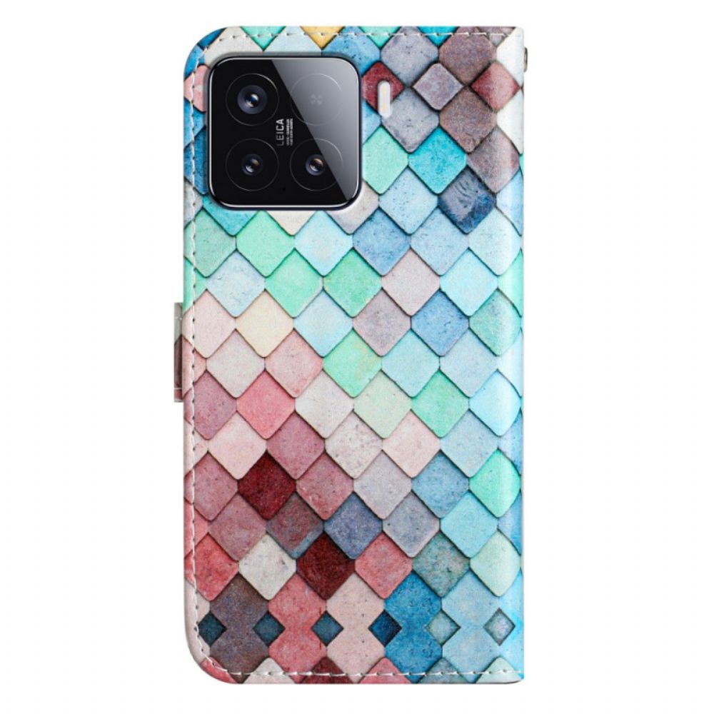 Leren Hoesje Xiaomi 15t Pro Geruit Patroon Bescherming Hoesje