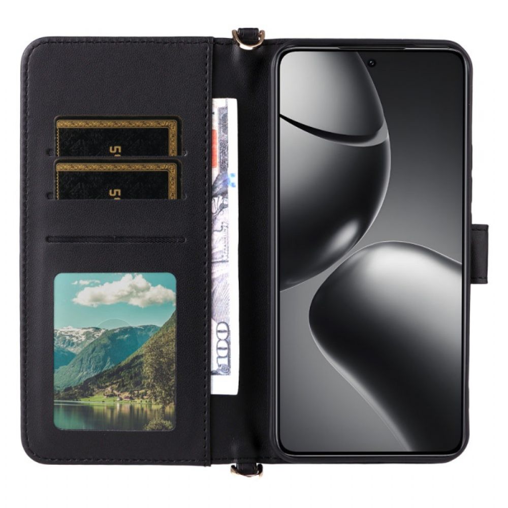 Leren Hoesje Xiaomi 15t Pro Gewatteerd Met Bandje En Polsbandje Bescherming Hoesje