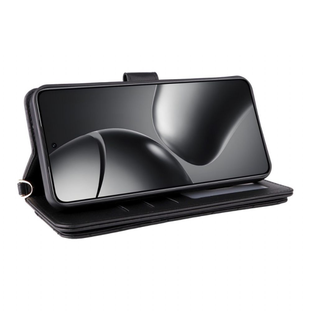 Leren Hoesje Xiaomi 15t Pro Gewatteerd Met Bandje En Polsbandje Bescherming Hoesje