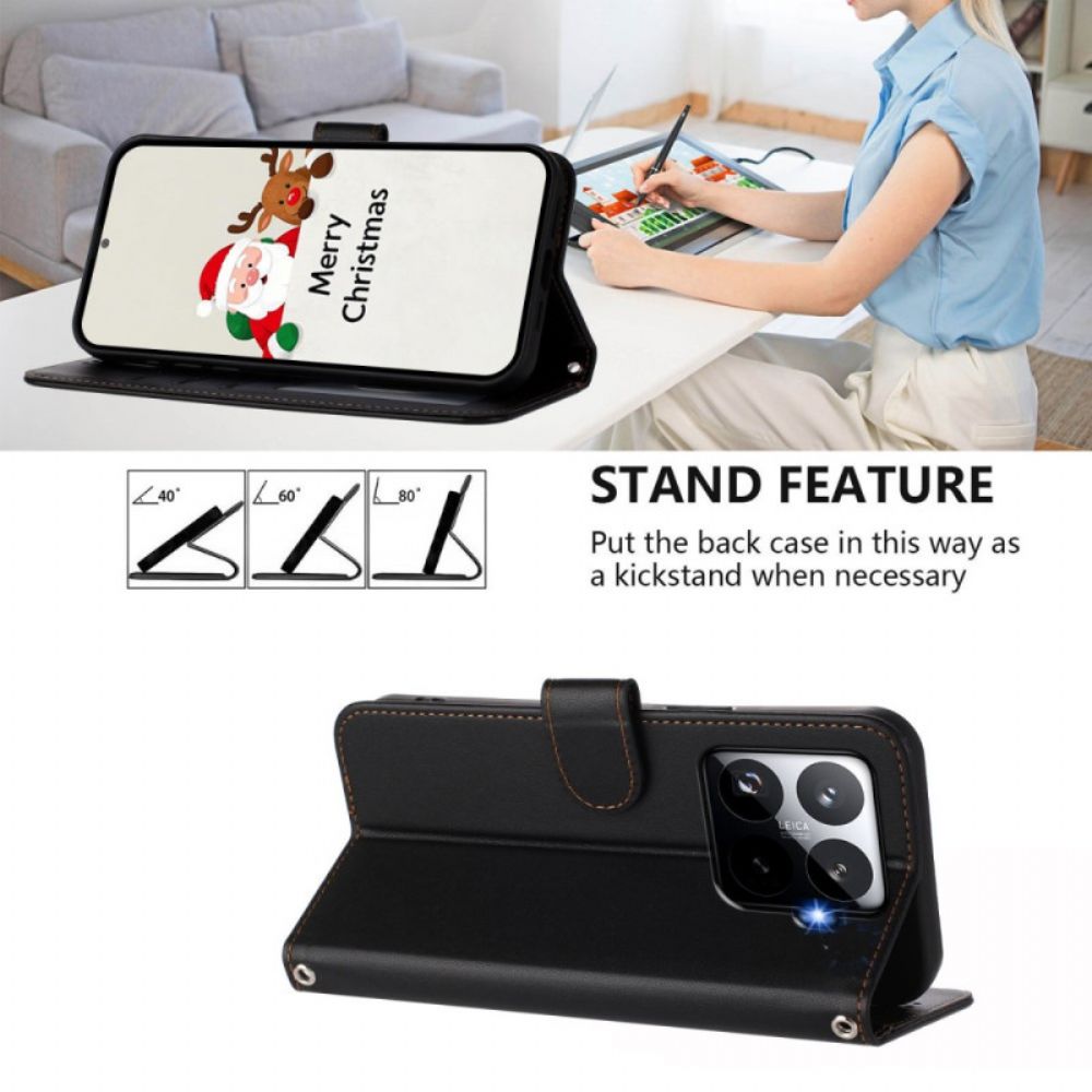 Leren Hoesje Xiaomi 15t Pro Magsafe Lederlook Met Bandje Bescherming Hoesje