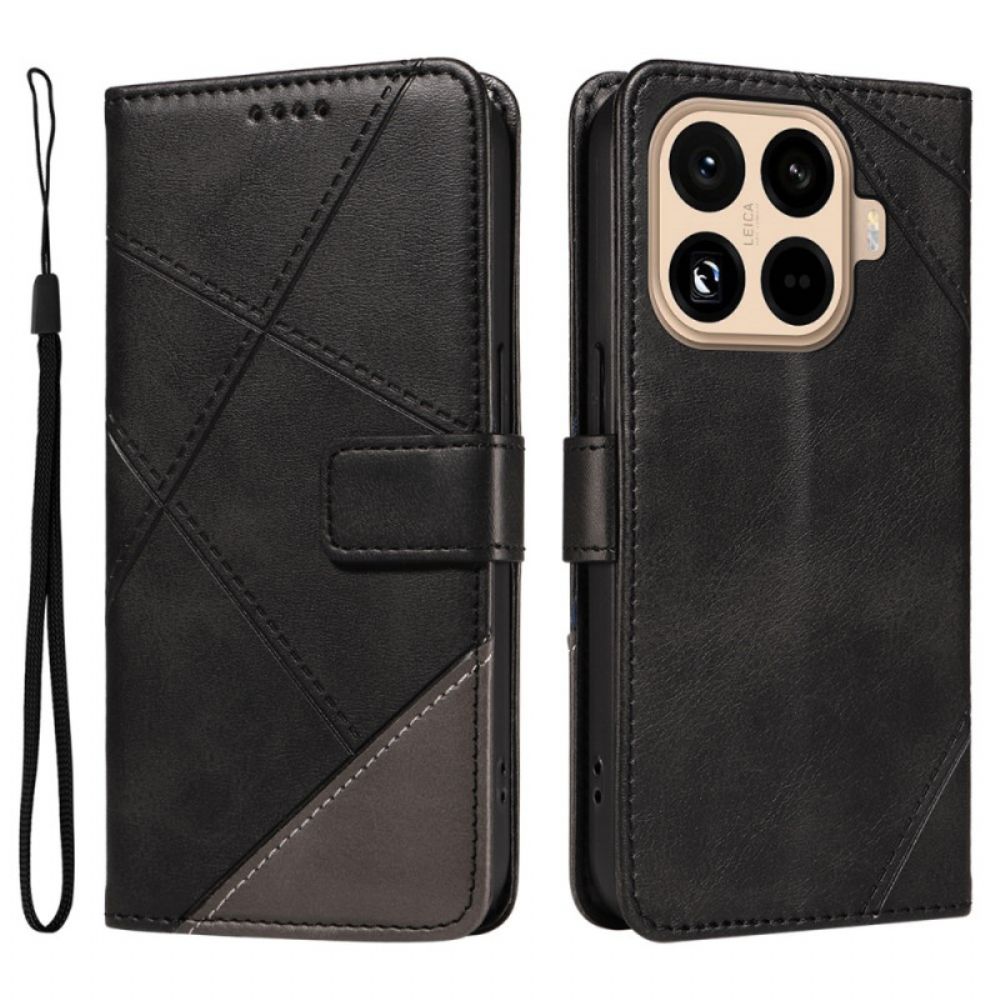 Leren Hoesje Xiaomi 15t Pro Tweekleurig Geometrisch Patroon Bescherming Hoesje