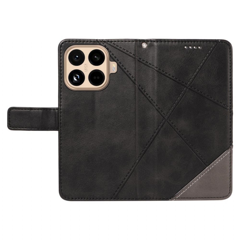Leren Hoesje Xiaomi 15t Pro Tweekleurig Geometrisch Patroon Bescherming Hoesje