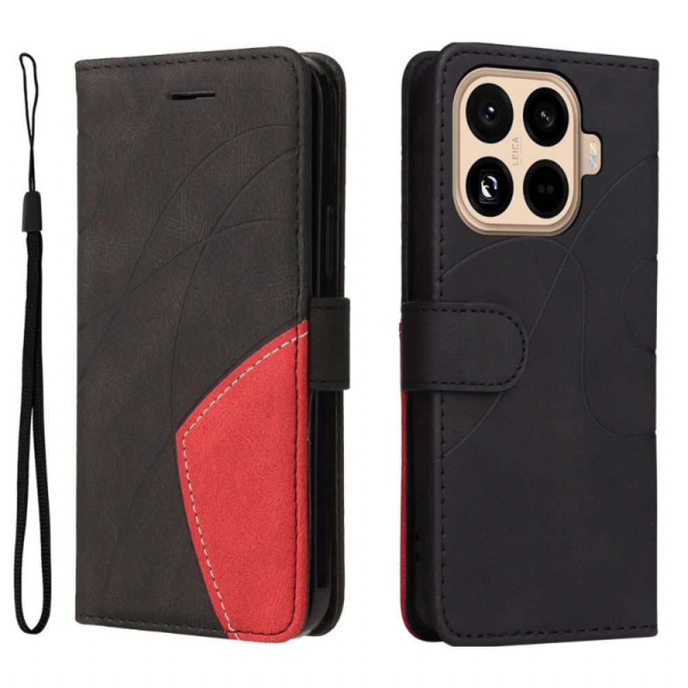 Leren Hoesje Xiaomi 15t Pro Tweekleurig Golvend Patroon Bescherming Hoesje