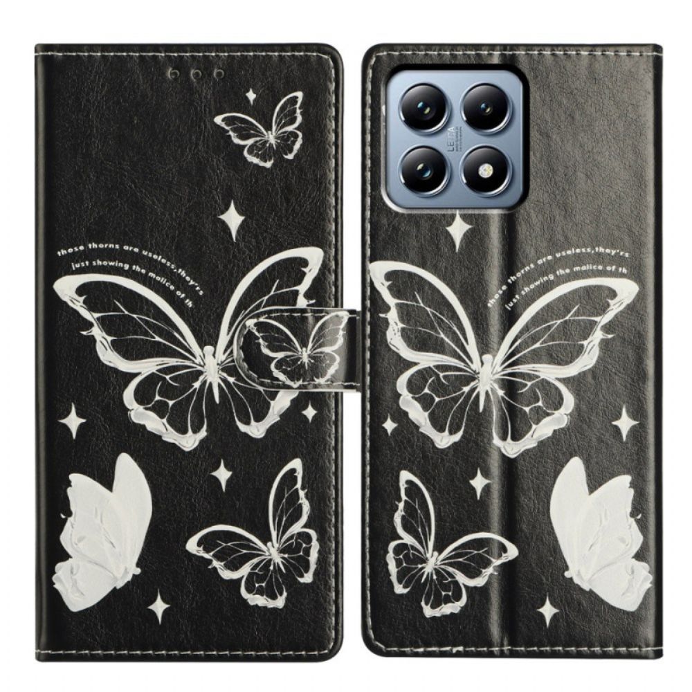 Leren Hoesje Xiaomi 15t Pro Zwart-witte Vlinders