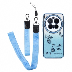 Hoesje Vivo X300 Pro Bandjes Met Bloem En Strass-steentjes