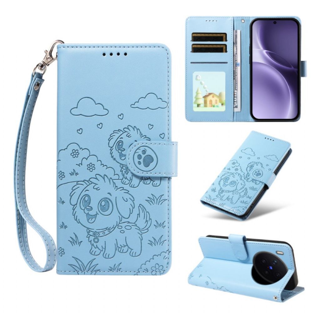 Leren Hoesje Vivo X300 Pro Hondenpatroon Met Bandje Bescherming Hoesje