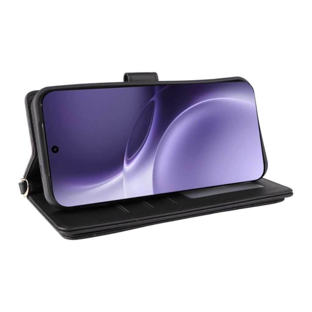 Leren Hoesje Voor Vivo X300 Pro Gewatteerd Met Bandje En Schouderband