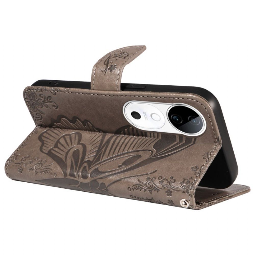 Flip Case Leren Vivo V40 5g Grafische Vlinder