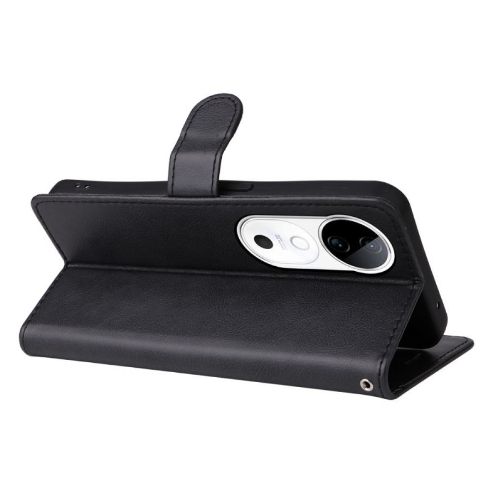 Folio-hoesje Vivo V40 5g Telefoonhoesje Leren Bandje-effect