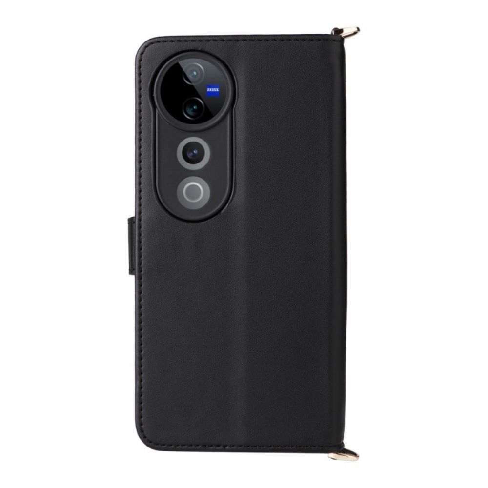 Leren Hoesje Vivo V40 5g Gewatteerd Met Bandje En Schouderband Bescherming Hoesje