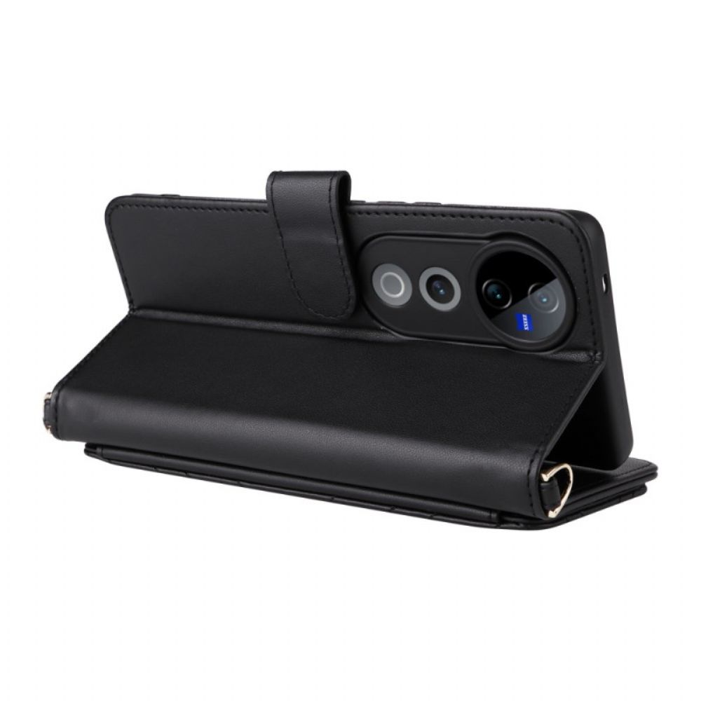 Leren Hoesje Vivo V40 5g Gewatteerd Met Bandje En Schouderband Bescherming Hoesje