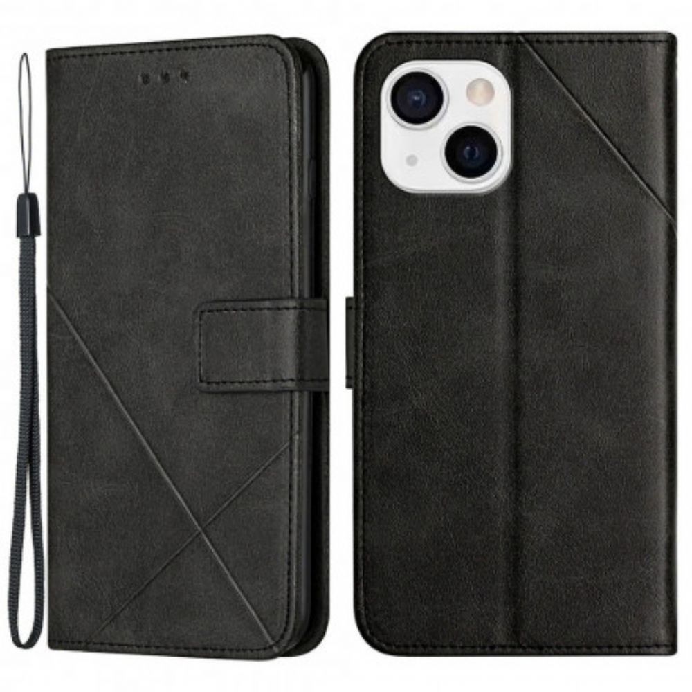 Flip Case voor iPhone 13 Met Ketting Geometrische Leerstijl Met Bandjes