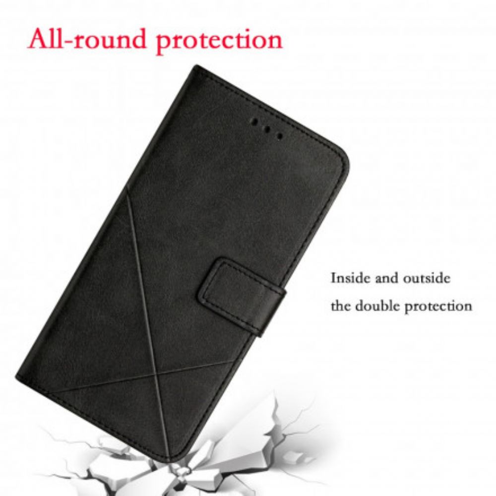 Flip Case voor iPhone 13 Met Ketting Geometrische Leerstijl Met Bandjes