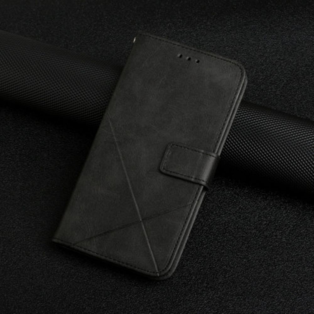 Flip Case voor iPhone 13 Met Ketting Geometrische Leerstijl Met Bandjes