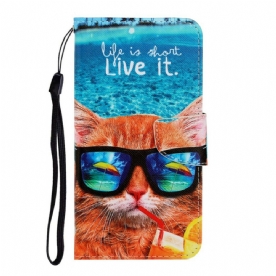 Folio-hoesje voor iPhone 13 Met Ketting Cat Live It Strappy