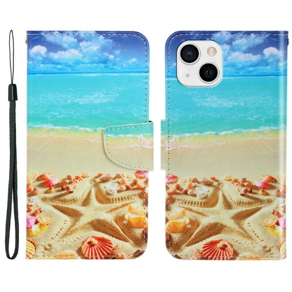 Folio-hoesje voor iPhone 13 Met Ketting Strandstrand