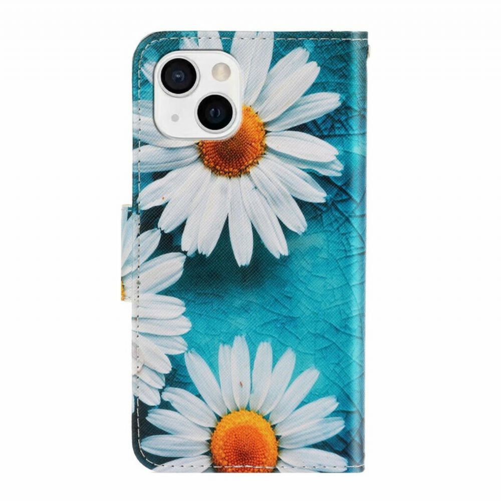 Folio-hoesje voor iPhone 13 Met Ketting Thong Madeliefjes