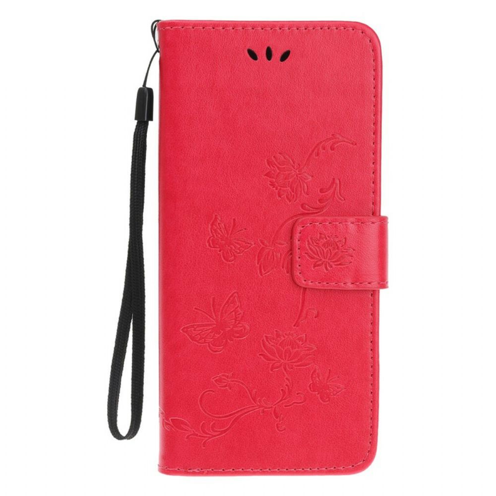 Folio-hoesje voor iPhone 13 Met Ketting Thong Vlinders En Bloemen