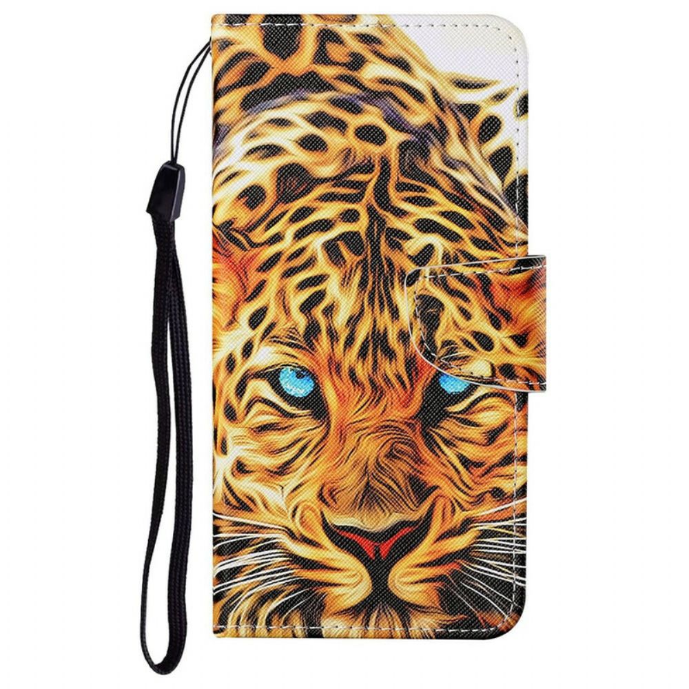 Folio-hoesje voor iPhone 13 Tijger Met Lanyard