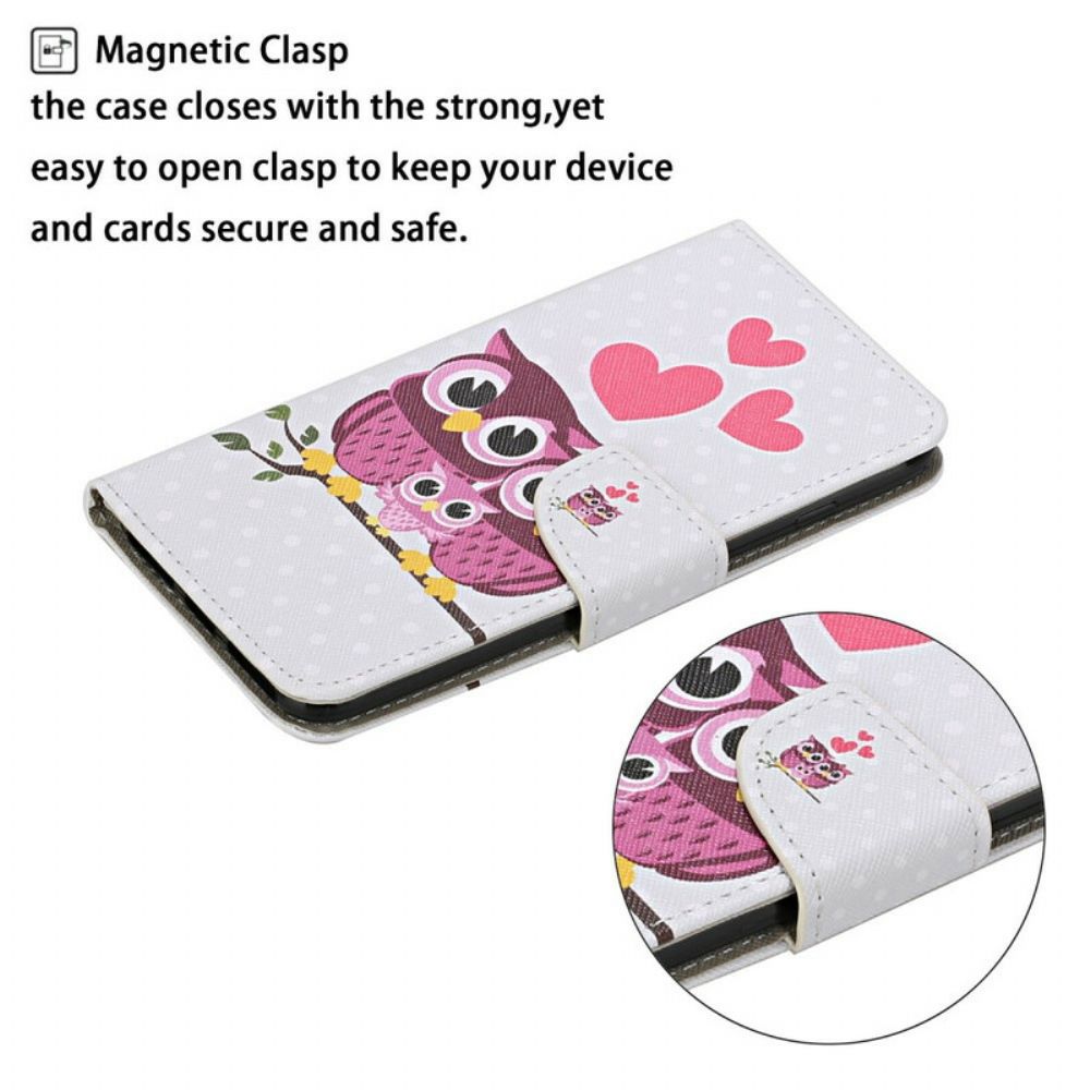 Folio-hoesje voor iPhone 13 Uil Familie Met Lanyard