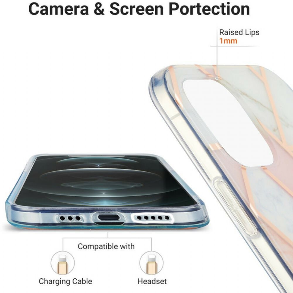Hoesje voor iPhone 13 Flitsachtig Geometrisch Marmer