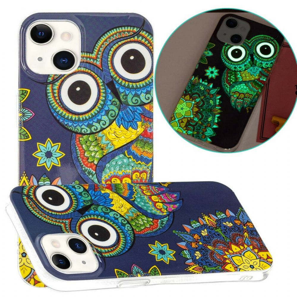 Hoesje voor iPhone 13 Fluorescerende Mandala Uil