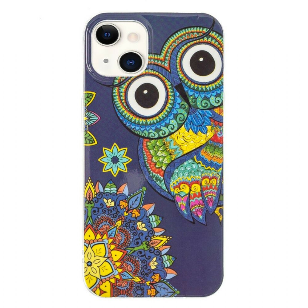 Hoesje voor iPhone 13 Fluorescerende Mandala Uil