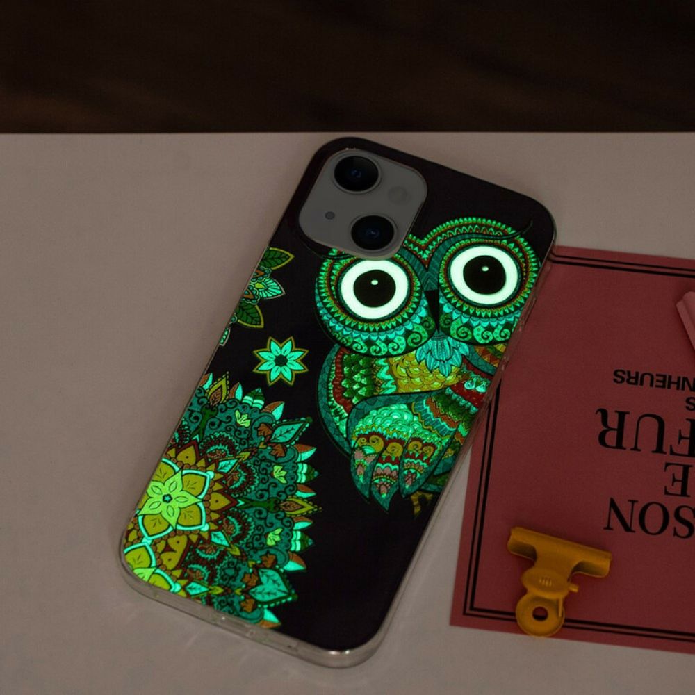 Hoesje voor iPhone 13 Fluorescerende Mandala Uil