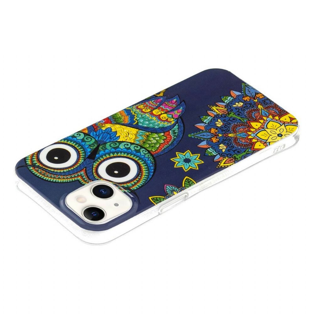 Hoesje voor iPhone 13 Fluorescerende Mandala Uil