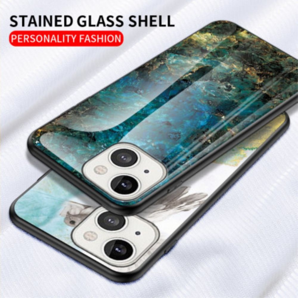 Hoesje voor iPhone 13 Marmer Kleuren Gehard Glas
