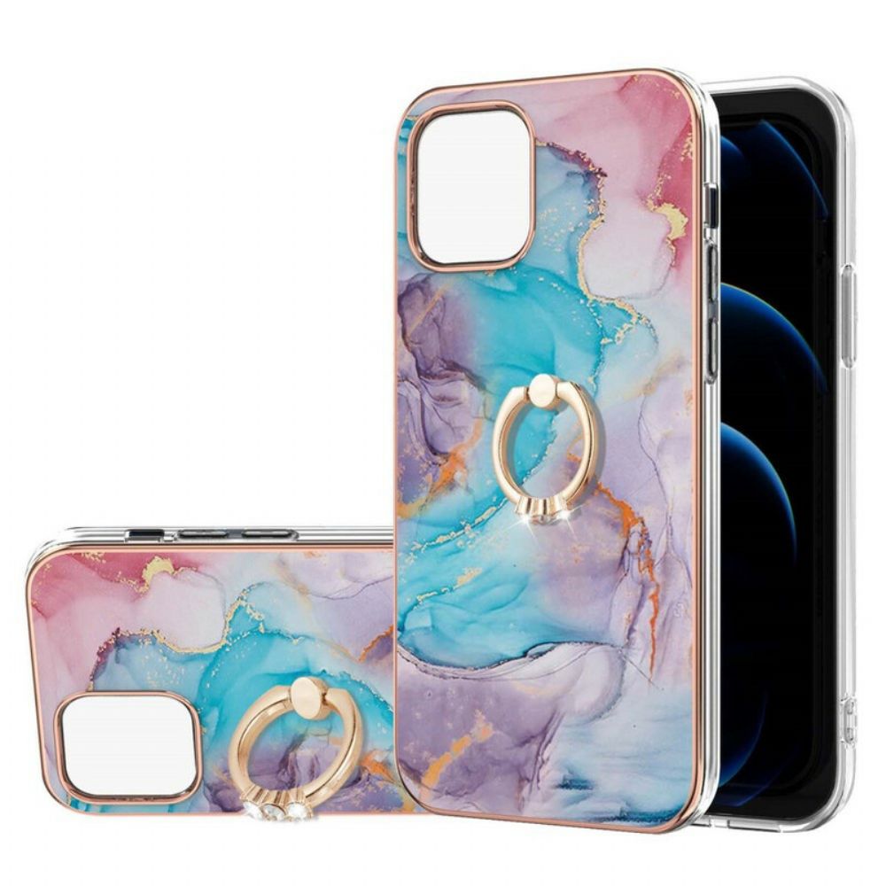 Hoesje voor iPhone 13 Marmer Met Ring-steun