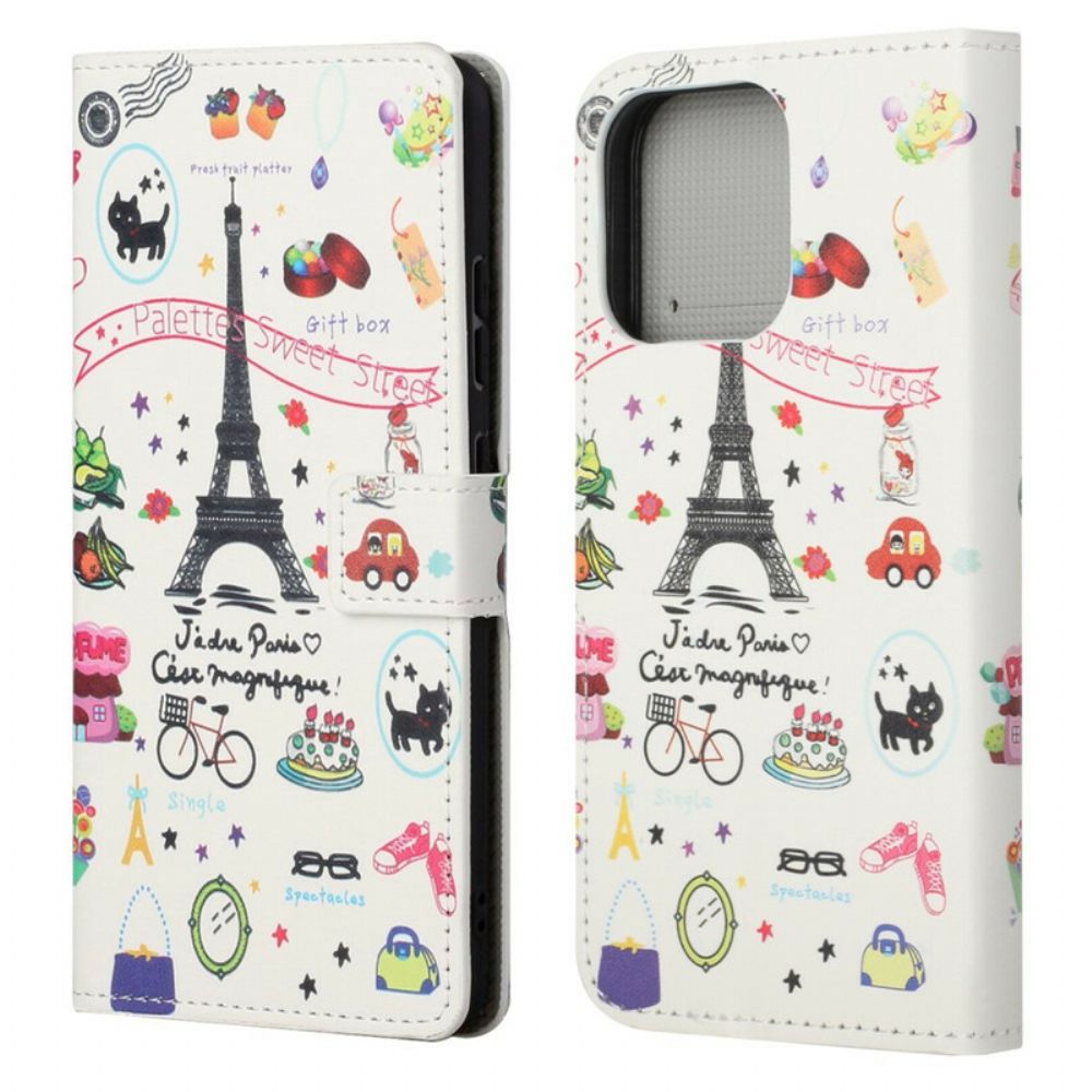 Leren Hoesje voor iPhone 13 Ik Hou Van Parijs
