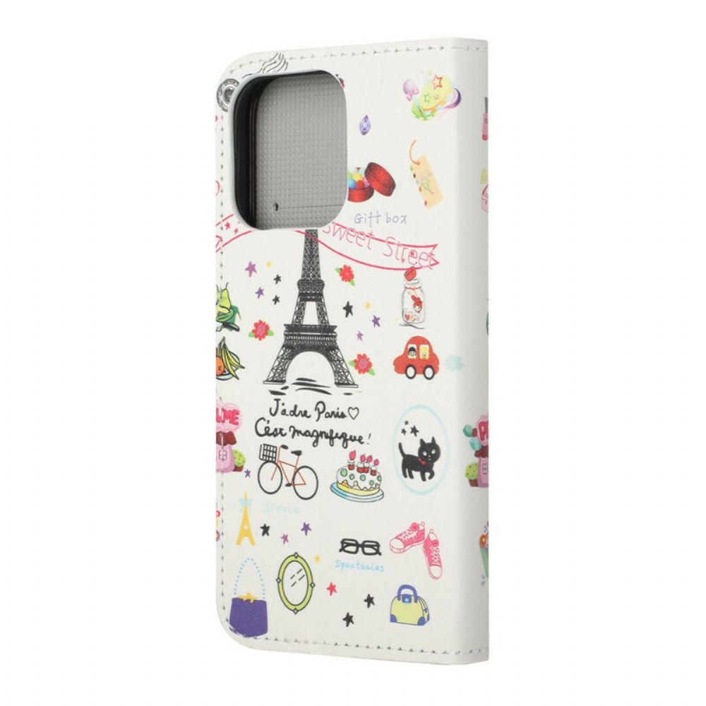 Leren Hoesje voor iPhone 13 Ik Hou Van Parijs