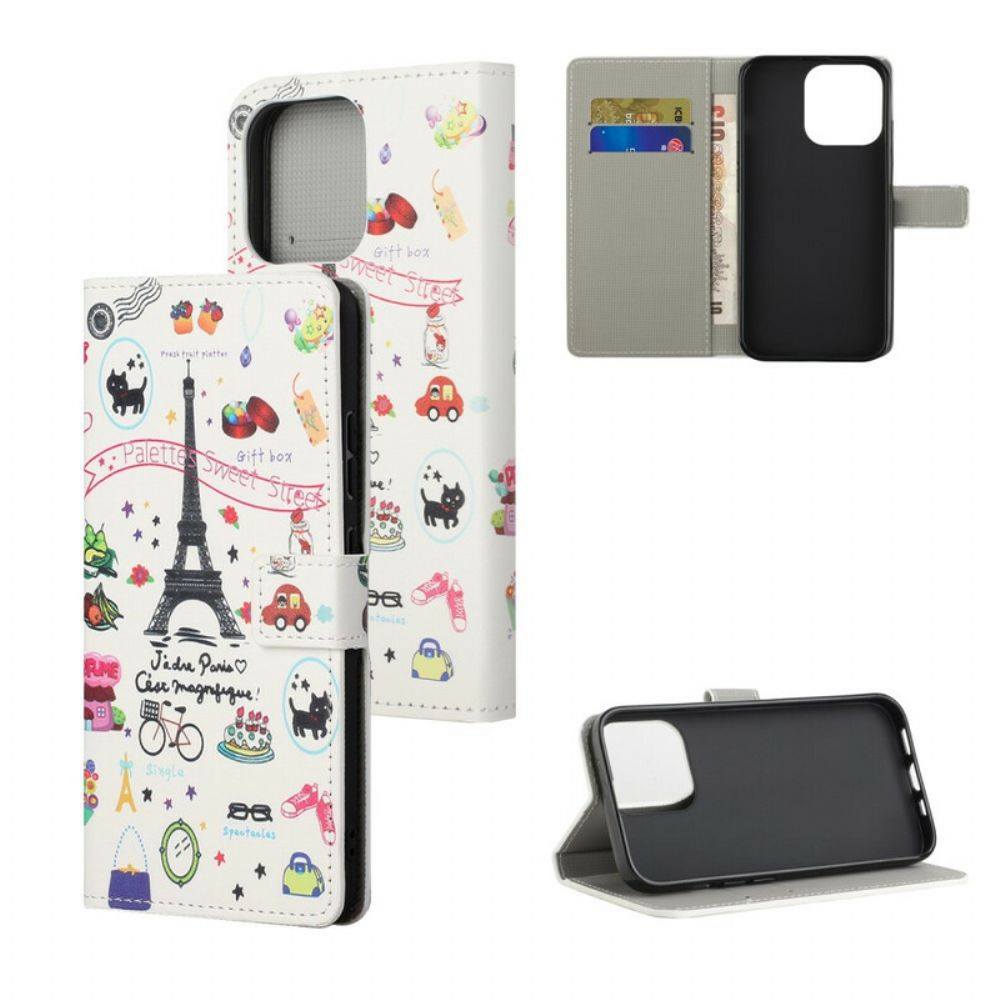 Leren Hoesje voor iPhone 13 Ik Hou Van Parijs