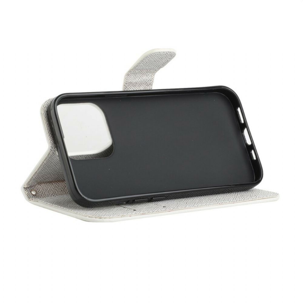 Leren Hoesje voor iPhone 13 Met Ketting Funky Katten Met Riem