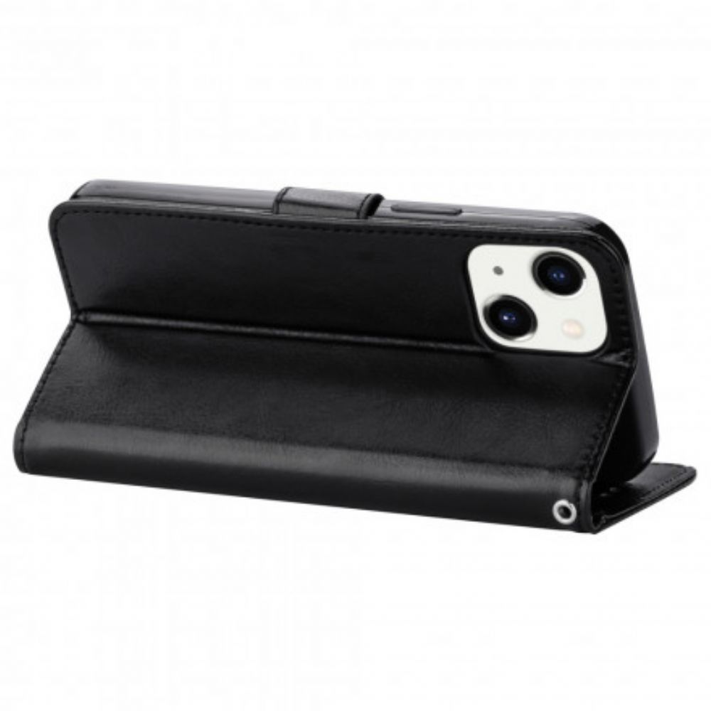 Leren Hoesje voor iPhone 13 Met Ketting Kleurband Met Leereffect