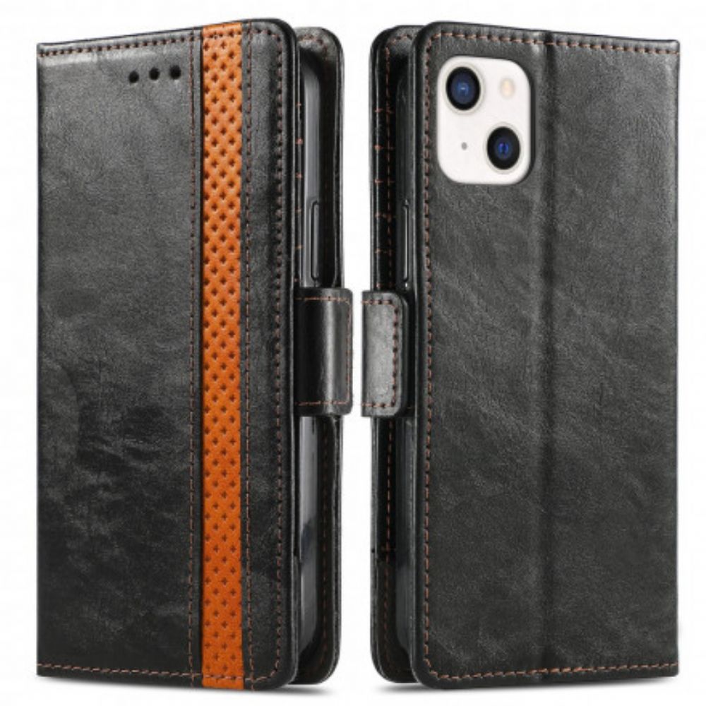 Leren Hoesje voor iPhone 13 Tweekleurige Dubbele Sluiting