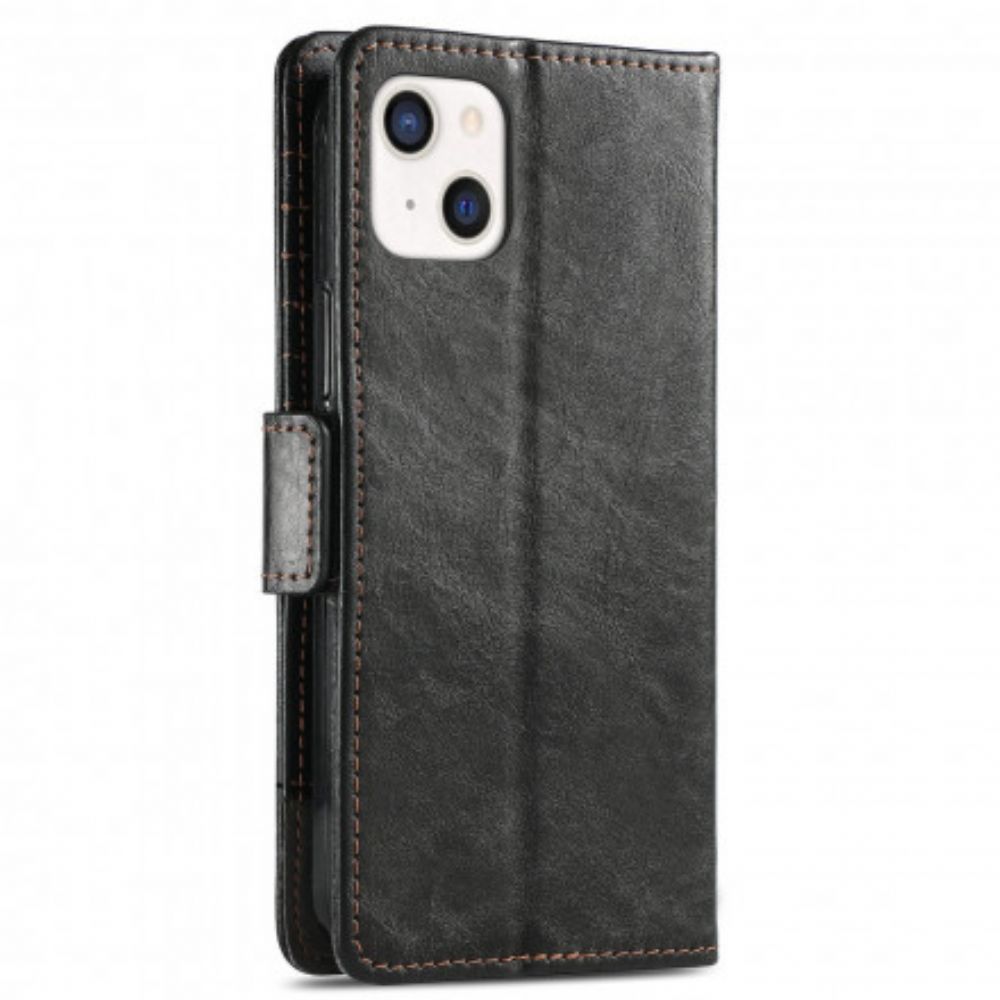 Leren Hoesje voor iPhone 13 Tweekleurige Dubbele Sluiting