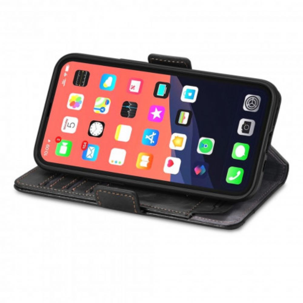 Leren Hoesje voor iPhone 13 Tweekleurige Dubbele Sluiting