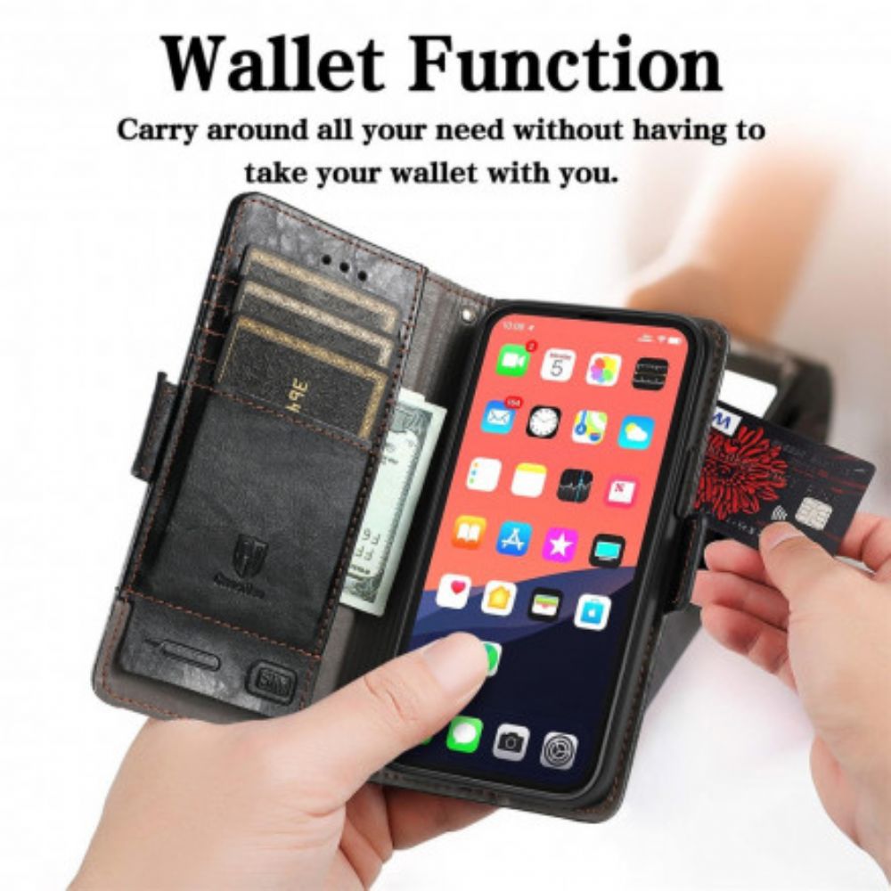Leren Hoesje voor iPhone 13 Tweekleurige Dubbele Sluiting