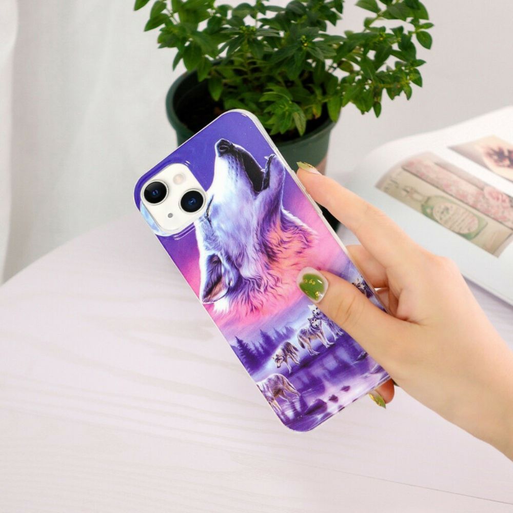 Telefoonhoesje voor iPhone 13 Fluorescerende Wolf-serie