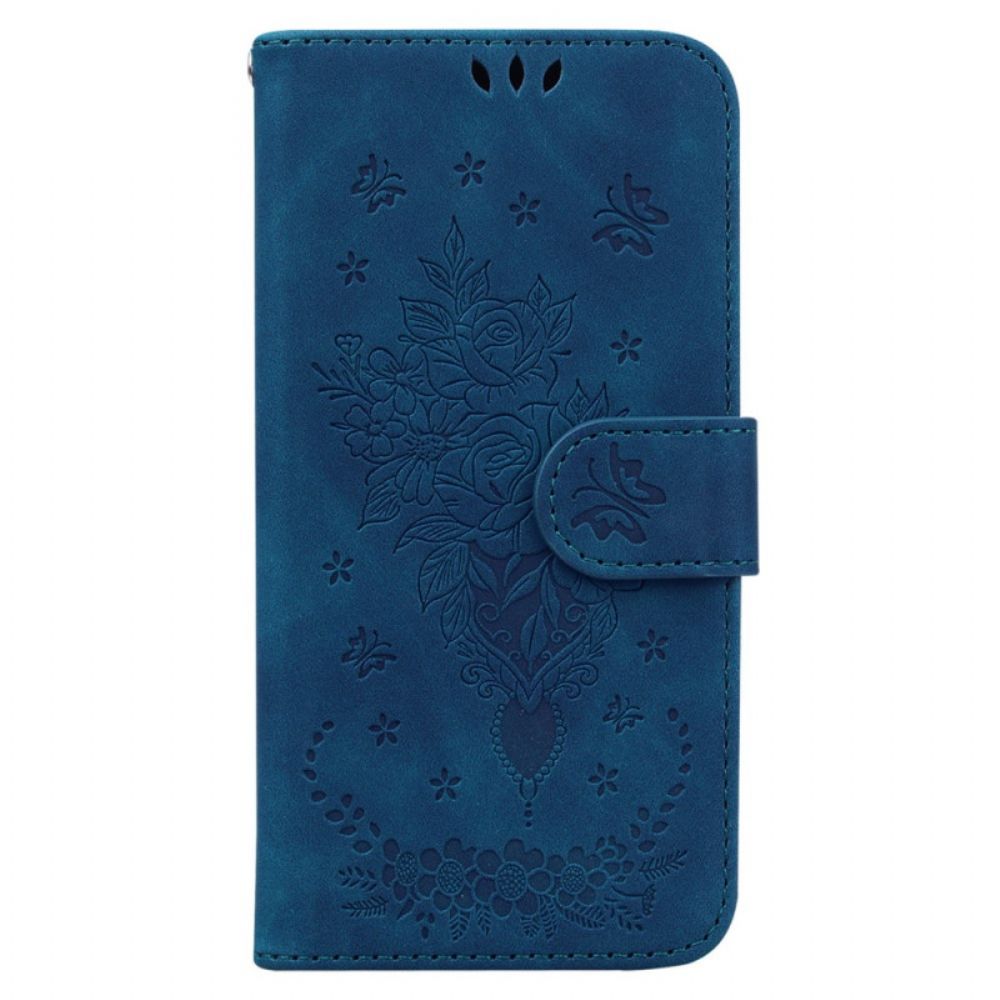 Leren Hoesje Oppo Reno 12f 5g Patroon Met Vlinders En Bloemen Bescherming Hoesje