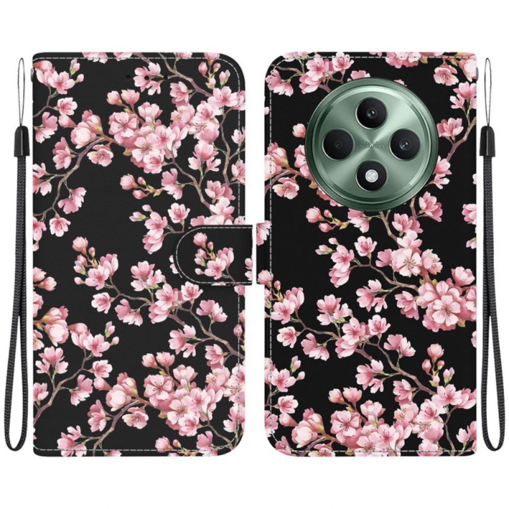 Leren Hoesje Voor Oppo Reno 12f 5g Pruimenbloesems Met Riempje