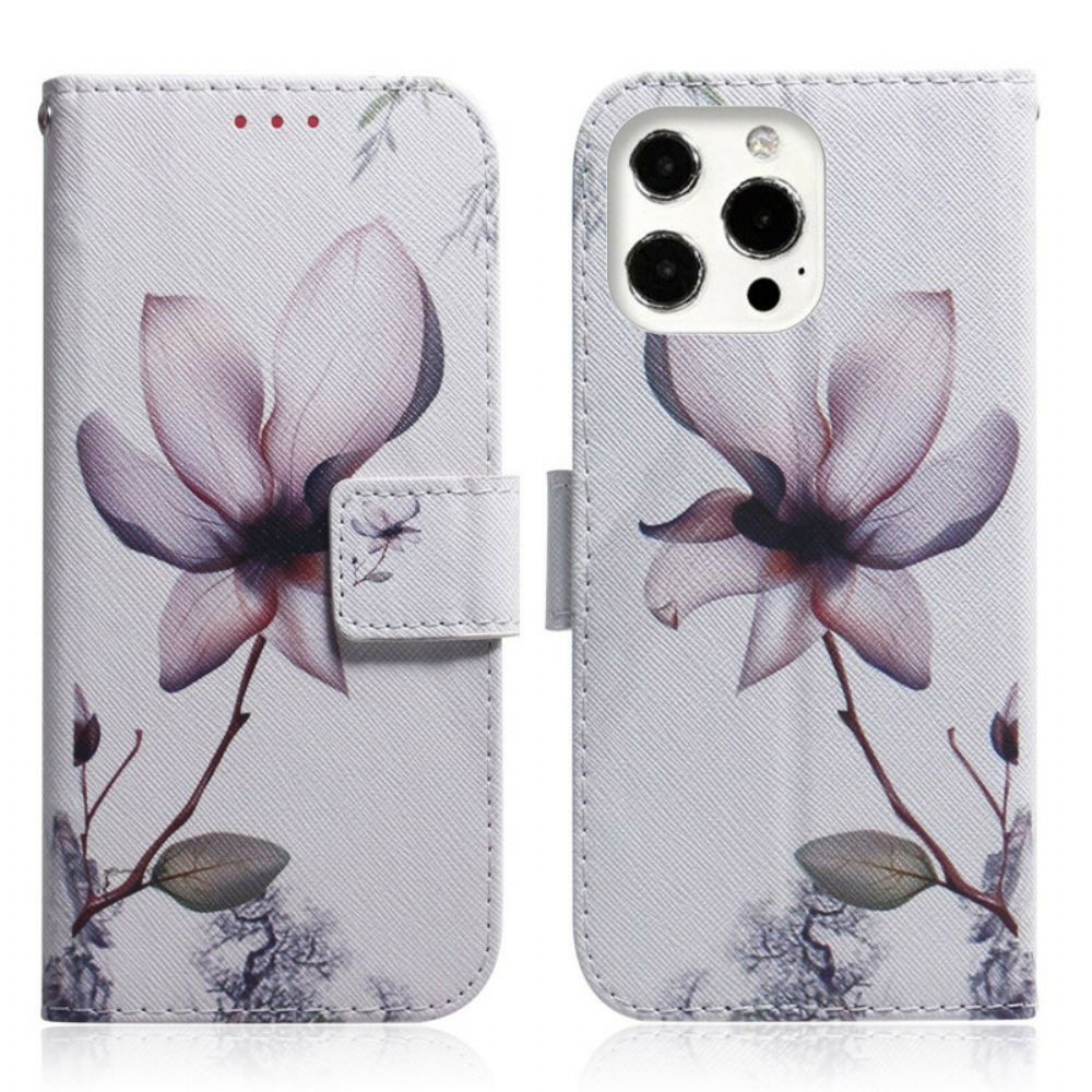Folio-hoesje voor iPhone 13 Pro Max Oudroze Bloem