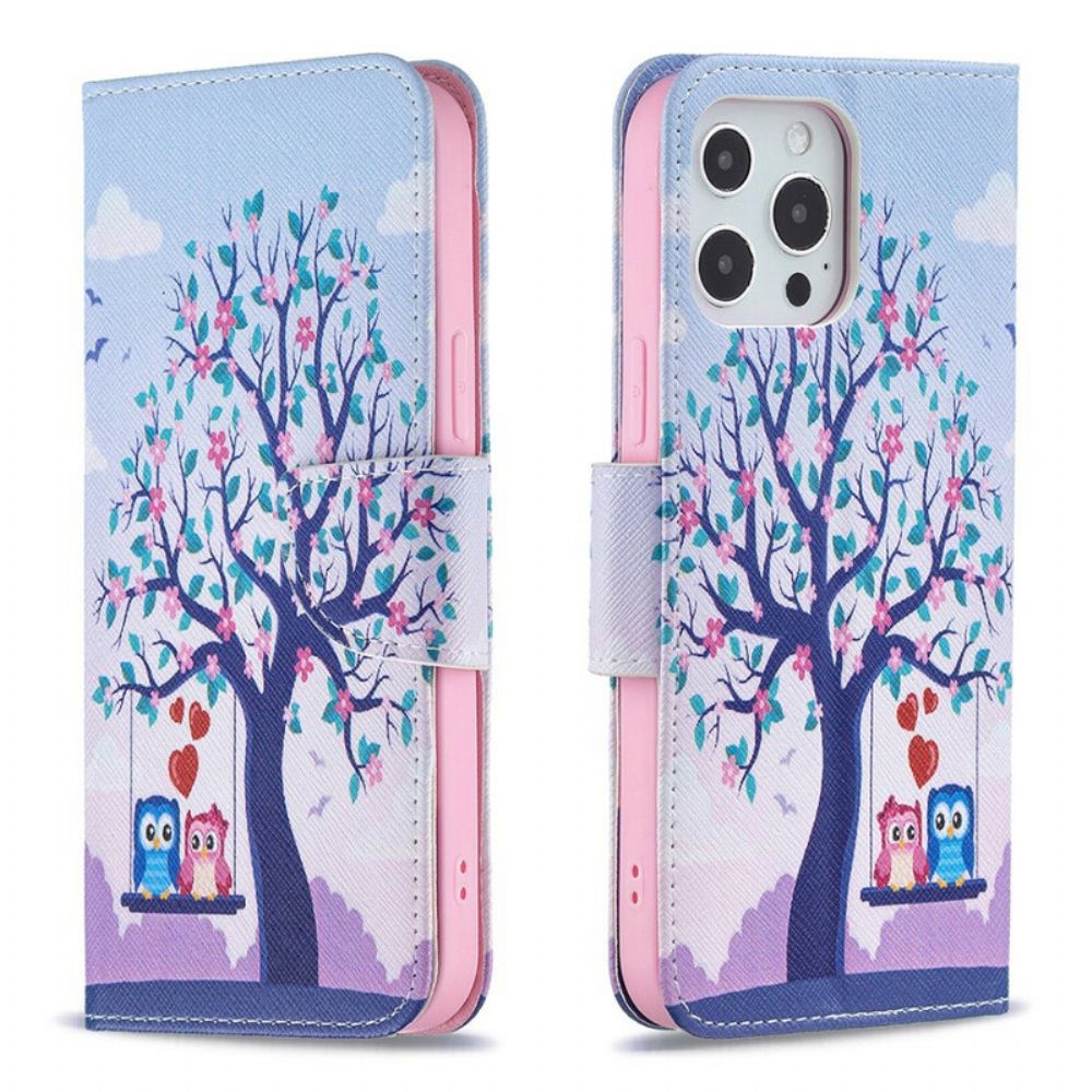 Folio-hoesje voor iPhone 13 Pro Max Uilen Op De Schommel